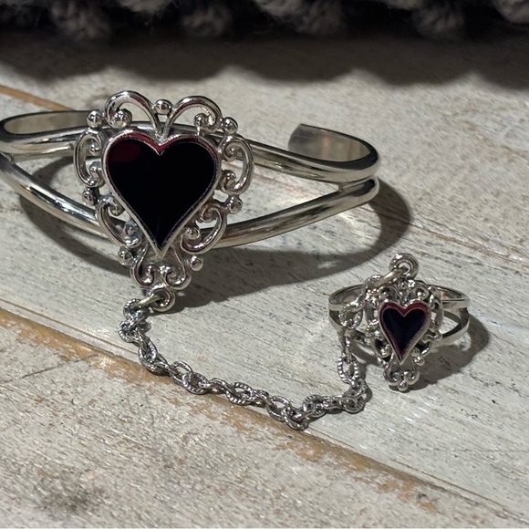 Vintage❤️1995 Signed EJC Ebony Heart Bracelet & Ring - Picture 1 of 5